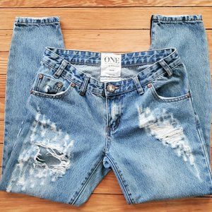 ONE TEASPOON Trashed Free Birds 100% Cotton Distressed Ankle Zipper Jeans Sz 26